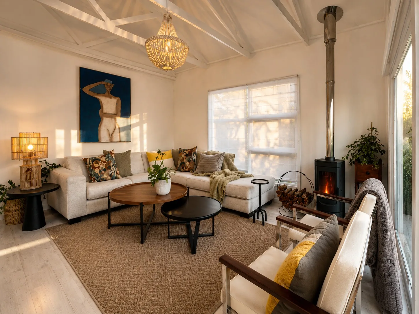 Open-plan kitchen and dining area at Beach House accommodation
